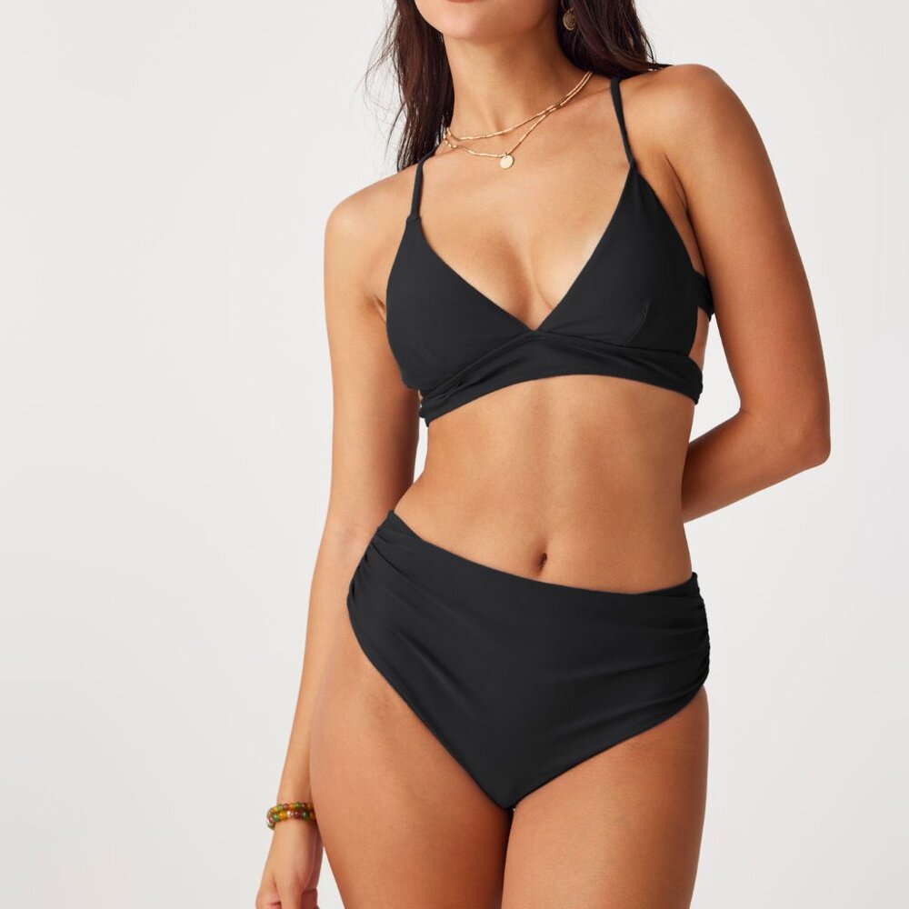 Black V-neck Tie Back Shaping Bikini Swimsuit Size Small, New with Tags